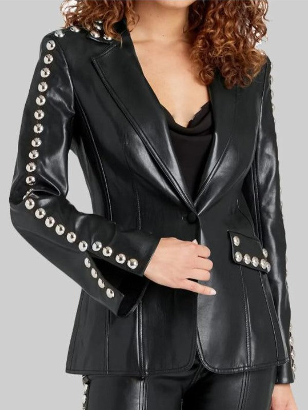 Studded lapel leather jacket