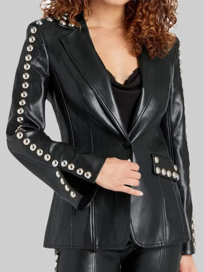 Studded lapel leather jacket