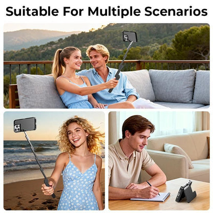 Concert Phone Case with Selfie Stick 3-in-1 Foldable iPhone Case Slim Vertical Design Rotatable Mount Bluetooth Remote Shooting Multi-Angle Rotation Folding Stand for Travel & Vlogging