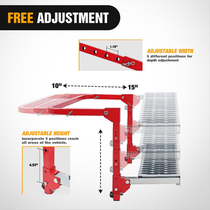 Folding Heavy Duty Red Tire Step To Fit tires from 10Inch to 15Inch Tire Width