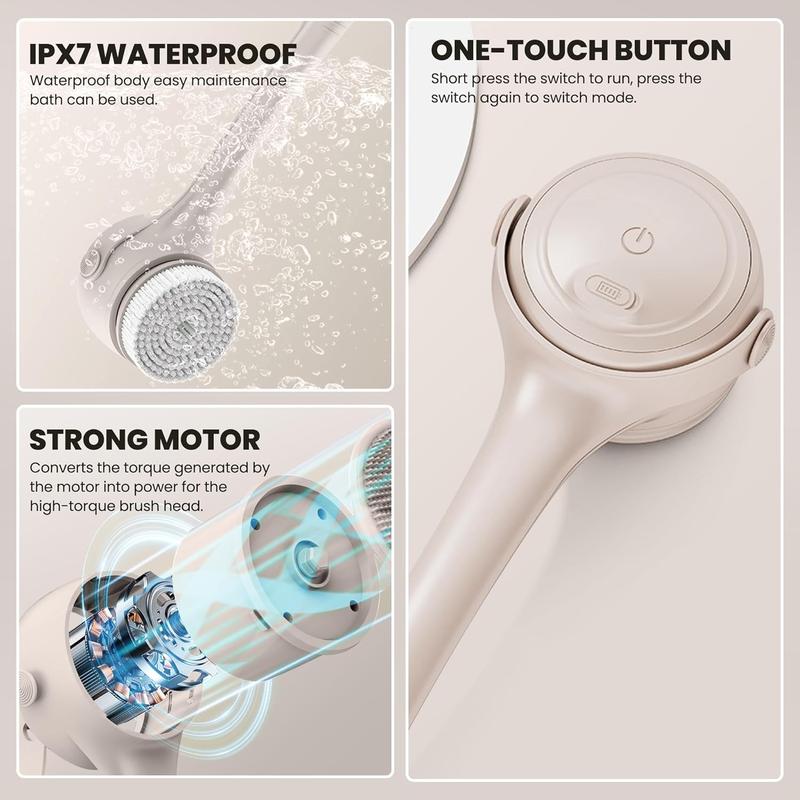 Electric body brush, waterproof long double-handled powered body brush