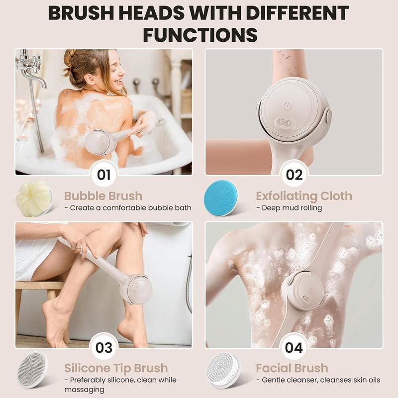 Electric body brush, waterproof long double-handled powered body brush