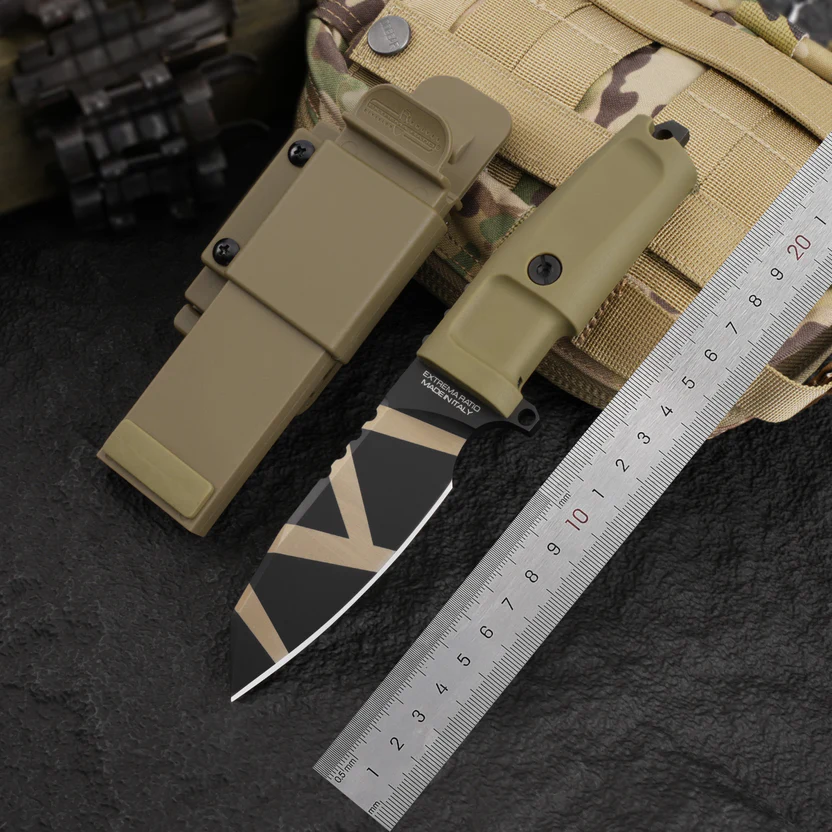 Compact tactical straight knife for camping, adventure, and outdoor use