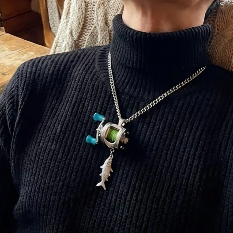 Mini Fishing Reel Rotating Necklace