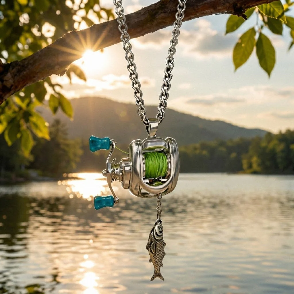 Mini Fishing Reel Rotating Necklace