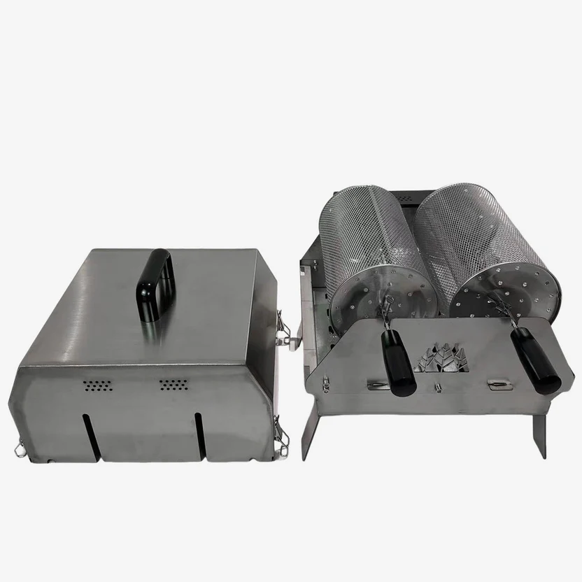 Large capacity dual-head portable barbecue grill