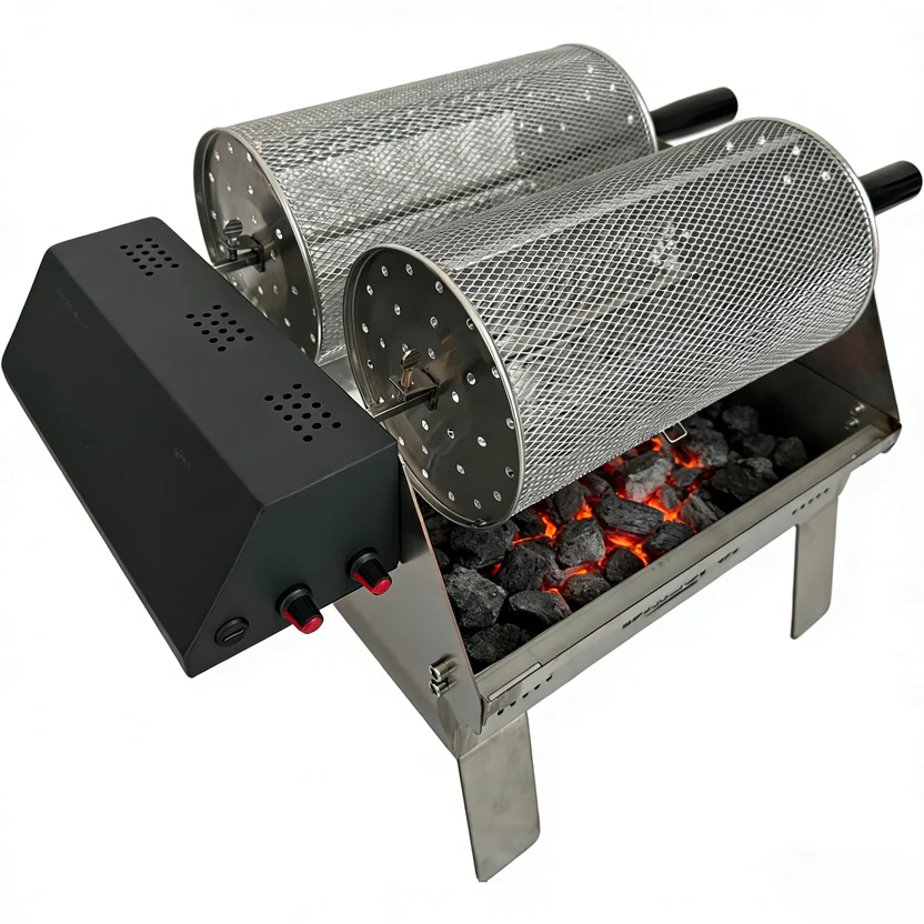 Large capacity dual-head portable barbecue grill