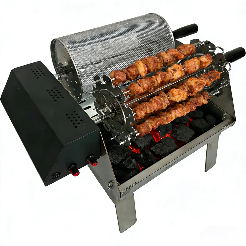 Large capacity dual-head portable barbecue grill
