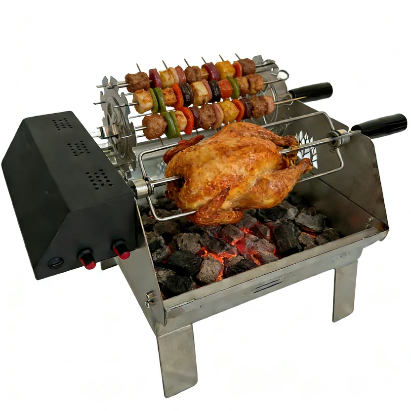 Large capacity dual-head portable barbecue grill