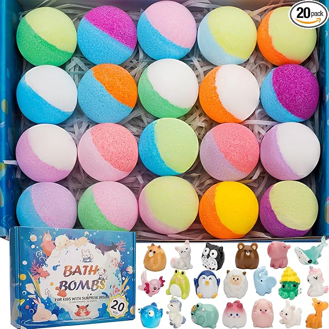 Bath Bombs for Kids, with Surprise Inside, 20 Pieces, Bath Bombs Gift Set with Toys for Toddlers, 3-12 Years