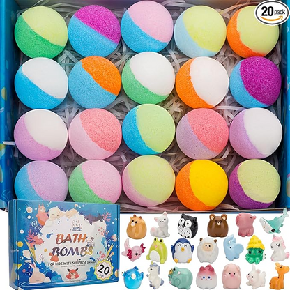 Bath Bombs for Kids, with Surprise Inside, 20 Pieces, Bath Bombs Gift Set with Toys for Toddlers, 3-12 Years