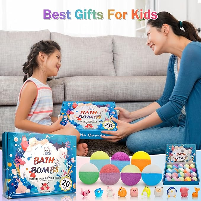 Bath Bombs for Kids, with Surprise Inside, 20 Pieces, Bath Bombs Gift Set with Toys for Toddlers, 3-12 Years