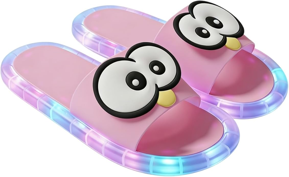 Light-Up Slippers, LED Slides Sandals Non-Slip Platform Glowing Shoes , Cute Open Toes Pink White Shower