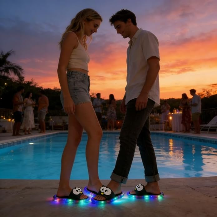 Light-Up Slippers, LED Slides Sandals Non-Slip Platform Glowing Shoes , Cute Open Toes Pink White Shower