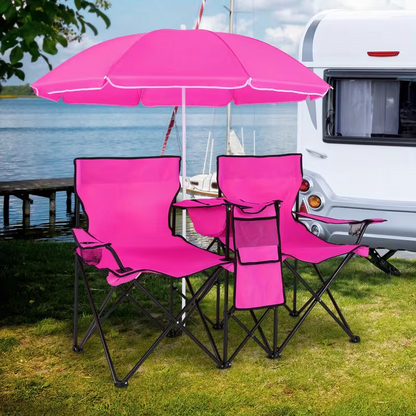 Portable Folding Picnic Double Chair With Umbrella