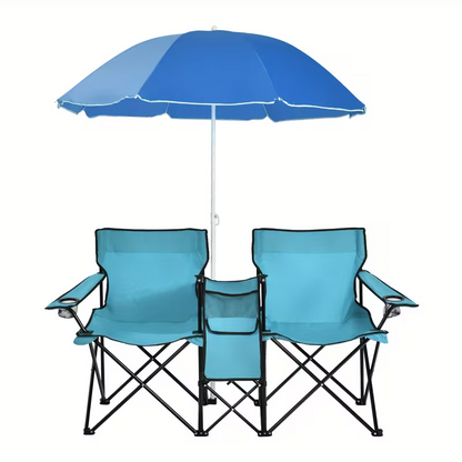 Portable Folding Picnic Double Chair With Umbrella