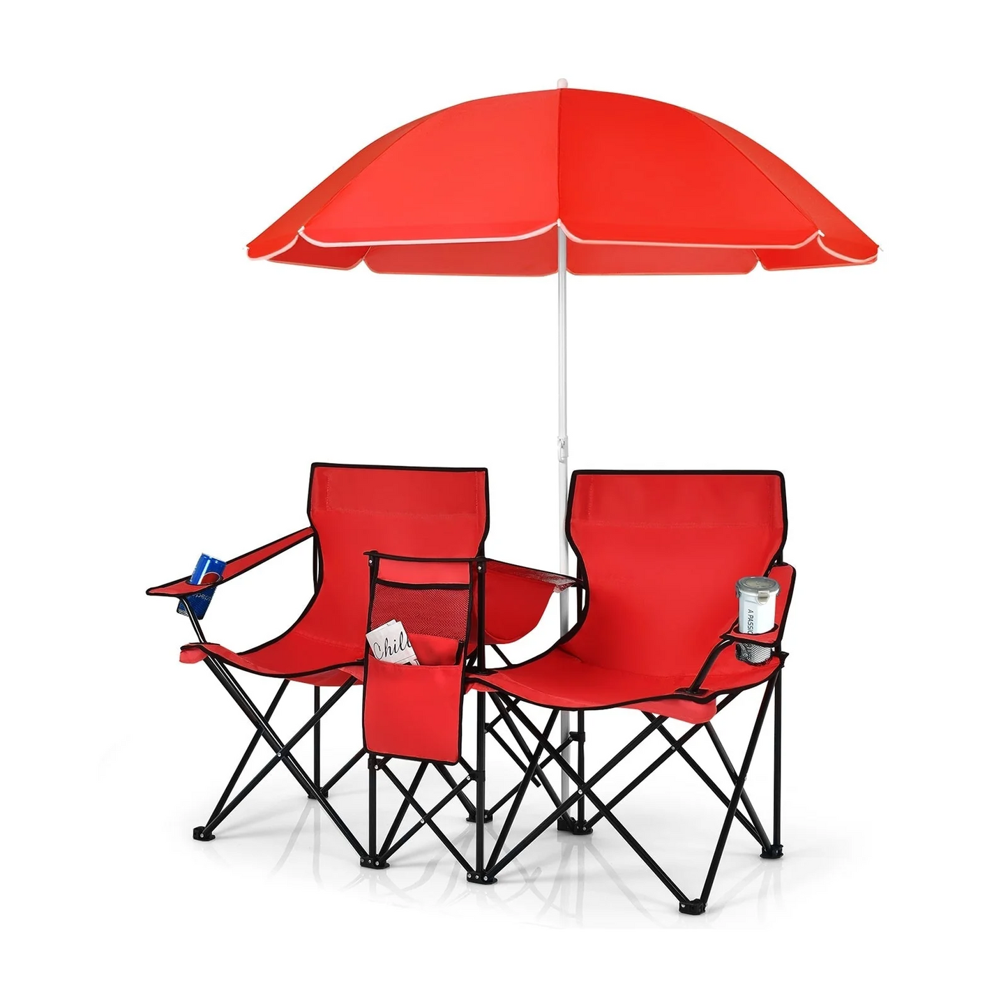 Portable Folding Picnic Double Chair With Umbrella