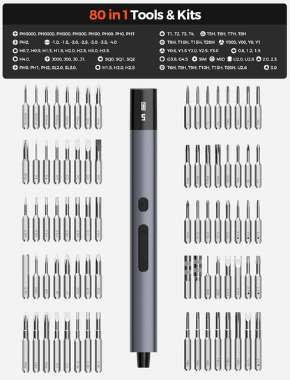 Cordless 80-in-1 Mini Electric Precision Screwdriver Set with 5 Torque Levels