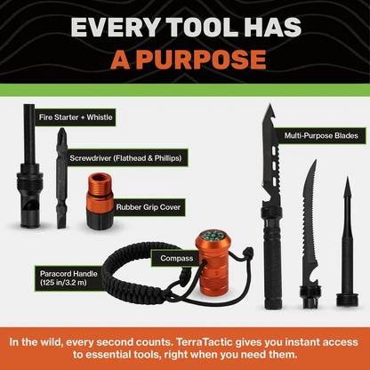Survival Hiking Stick - Adjustable Trekking Pole with Built-in Outdoor Emergency Tools for Camping and Hiking
