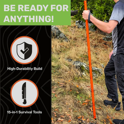 Survival Hiking Stick - Adjustable Trekking Pole with Built-in Outdoor Emergency Tools for Camping and Hiking
