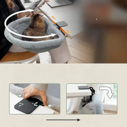 360° Rotating Desk Cat Bed Perch - Height Adjustable, Holds 50 Lbs, Washable Cover For Office & Gaming Desks