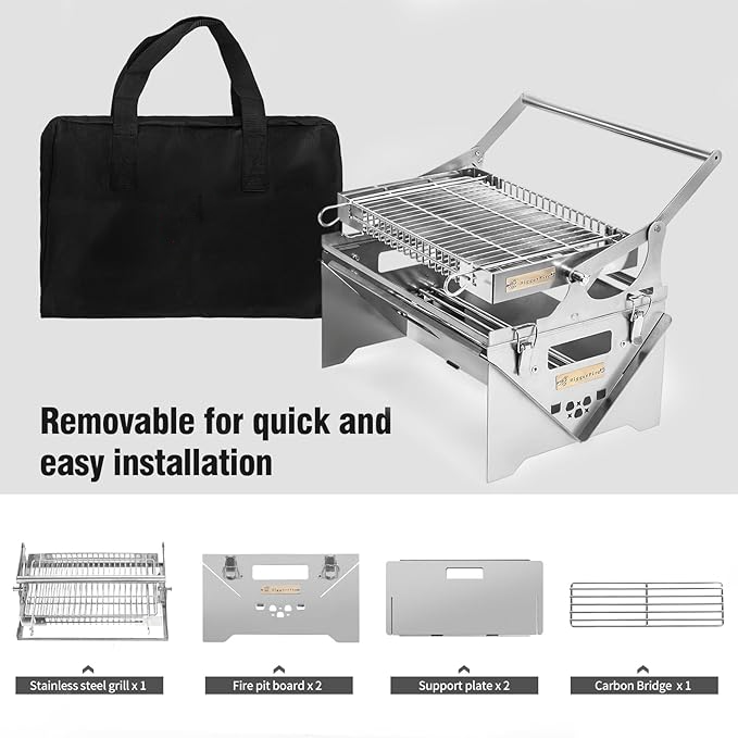 360° Rotating Stainless Steel Portable Camping Charcoal BBQ Grill Outdoor