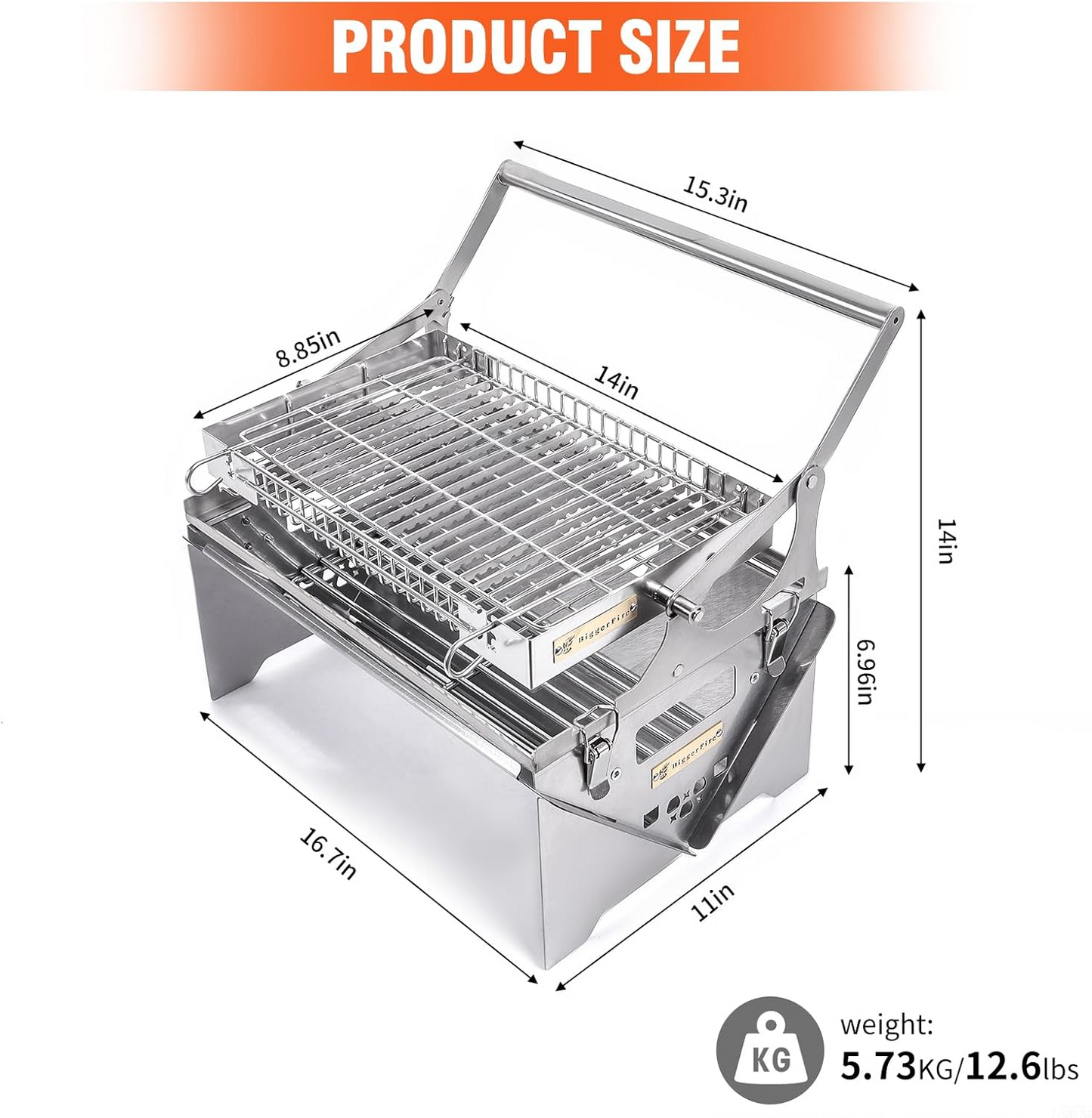 360° Rotating Stainless Steel Portable Camping Charcoal BBQ Grill Outdoor