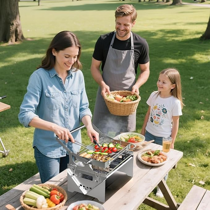 360° Rotating Stainless Steel Portable Camping Charcoal BBQ Grill Outdoor
