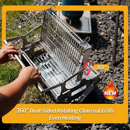360° Rotating Stainless Steel Portable Camping Charcoal BBQ Grill Outdoor
