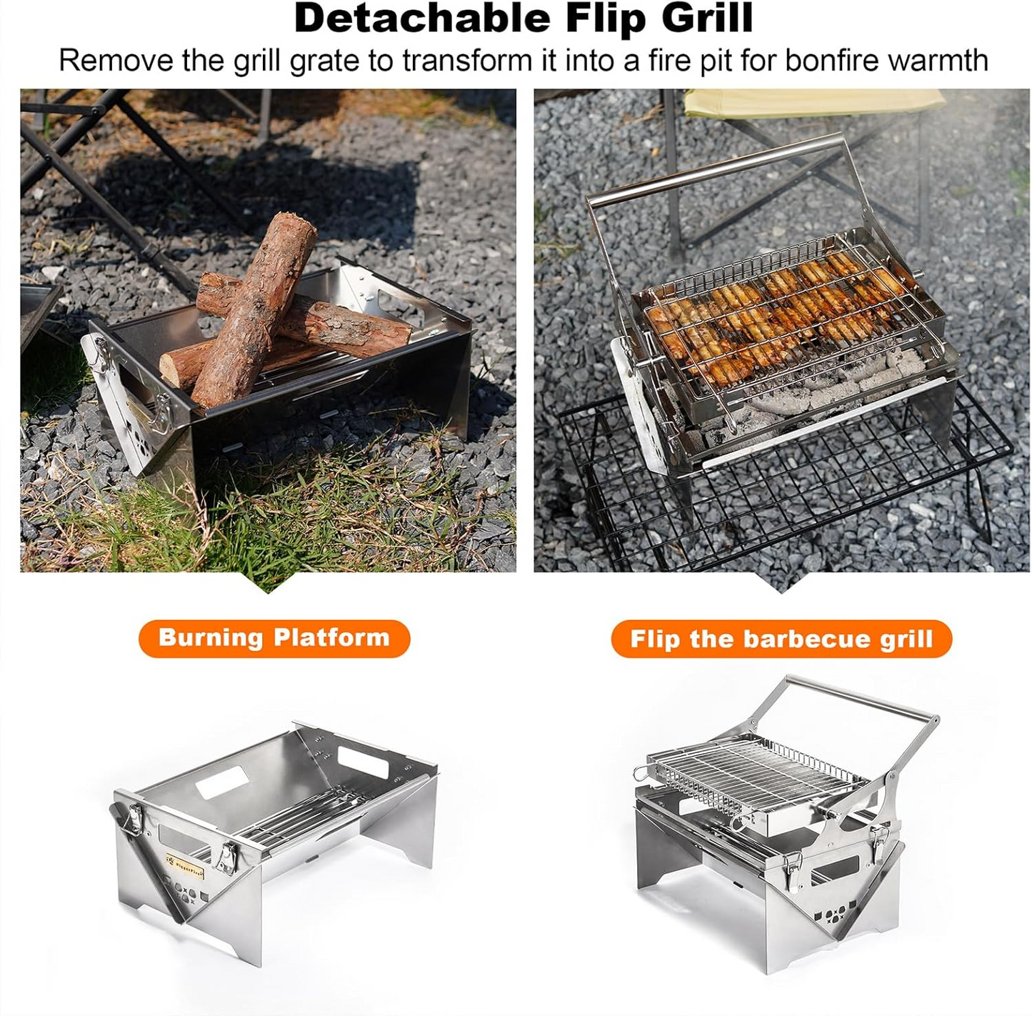360° Rotating Stainless Steel Portable Camping Charcoal BBQ Grill Outdoor