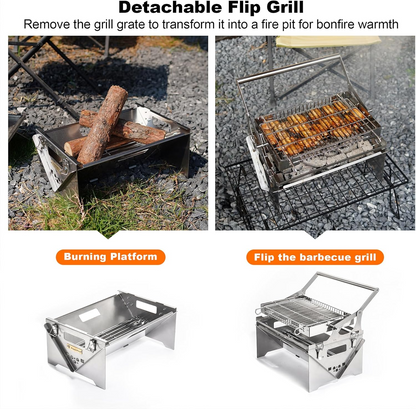 360° Rotating Stainless Steel Portable Camping Charcoal BBQ Grill Outdoor