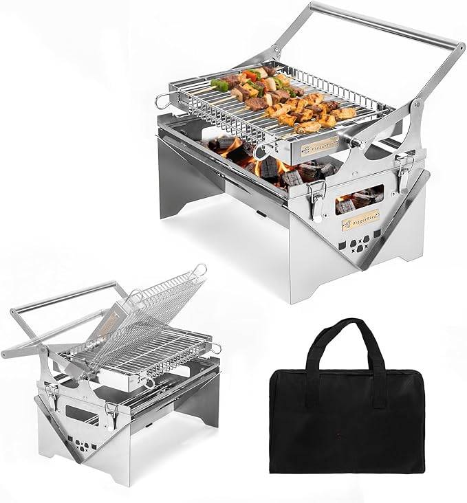 360° Rotating Stainless Steel Portable Camping Charcoal BBQ Grill Outdoor