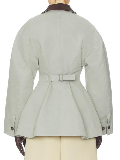 Faux Leather Collar Patchwork Zip Up Jacket