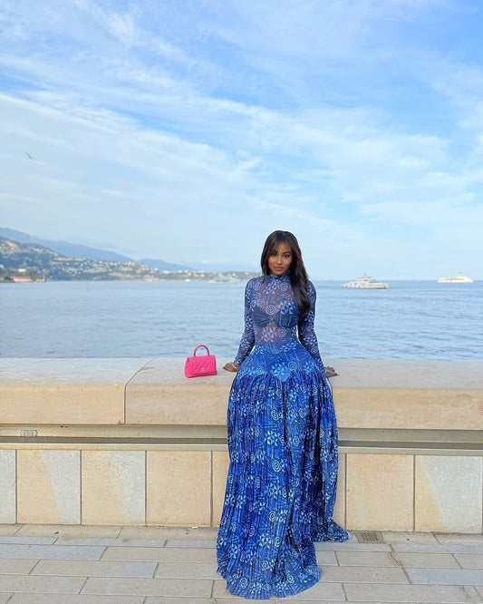 💖Last Day Sale 49% OFF🔥Blue Floral Long Sleeve Maxi Dress