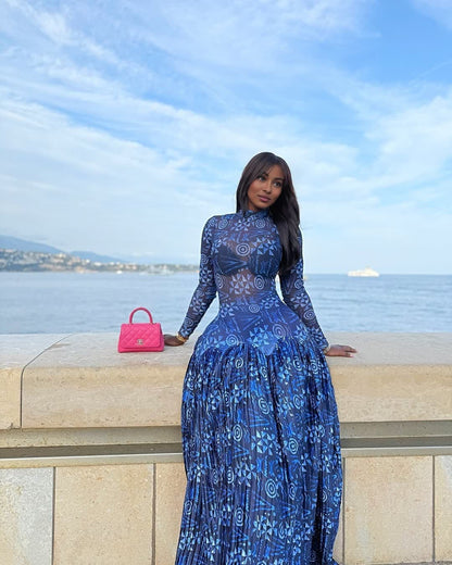 💖Last Day Sale 49% OFF🔥Blue Floral Long Sleeve Maxi Dress