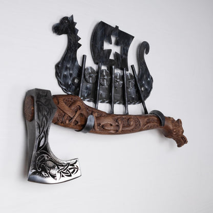 Engraved Nordic battle axe, tactical camping axe