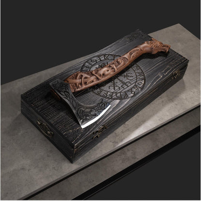 Engraved Nordic battle axe, tactical camping axe