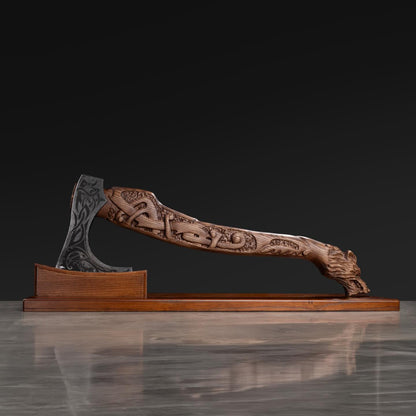 Engraved Nordic battle axe, tactical camping axe