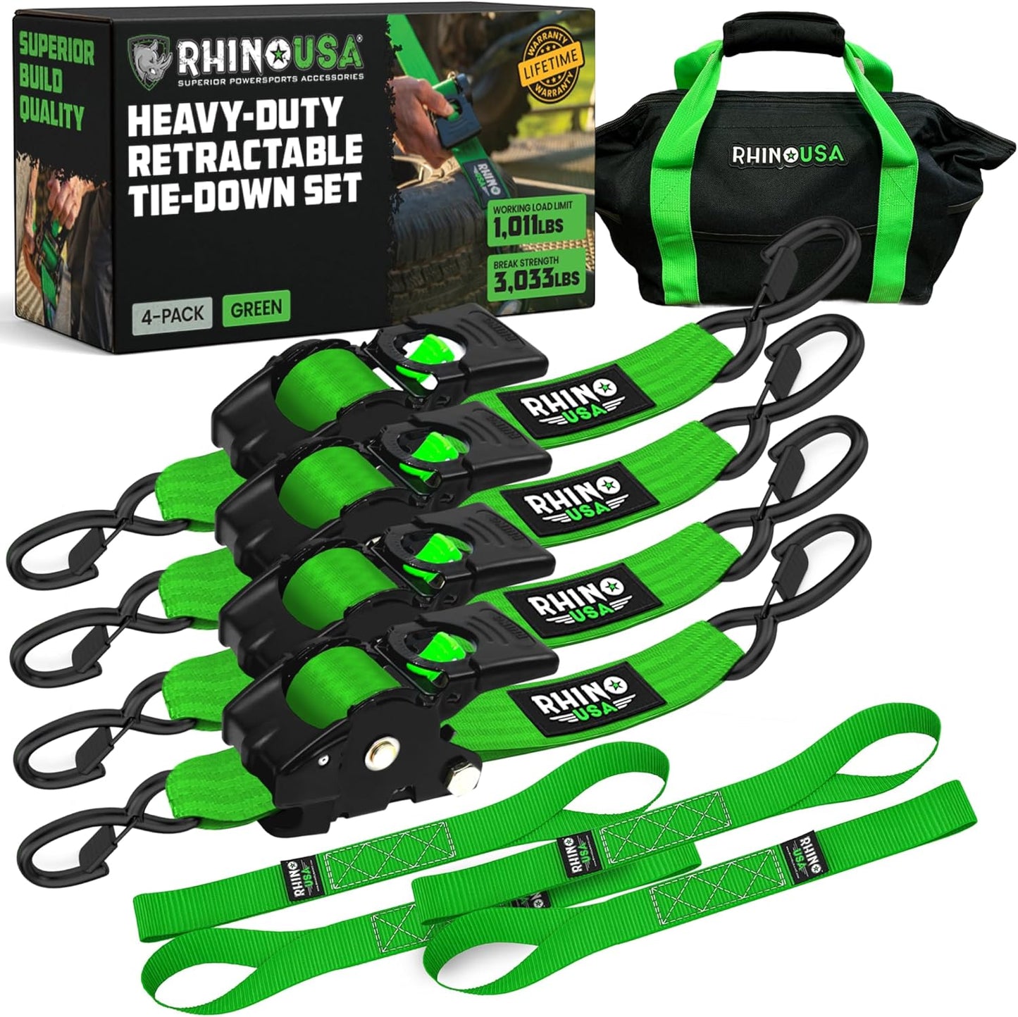 Retractable ratchet straps (2-pack) - 2 inches x 10 feet (3,033 lbs breaking strength)