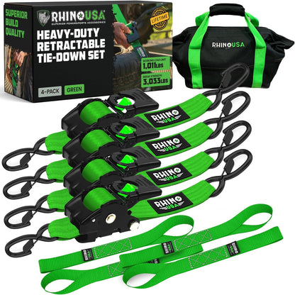 Retractable ratchet straps (2-pack) - 2 inches x 10 feet (3,033 lbs breaking strength)