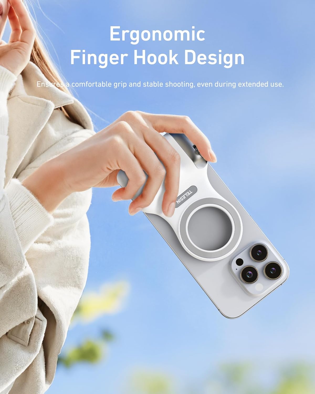 Magnetic Phone Camera Grip + C03 Magnetic Selfie Light (Silver) Bundle Kit Compatible