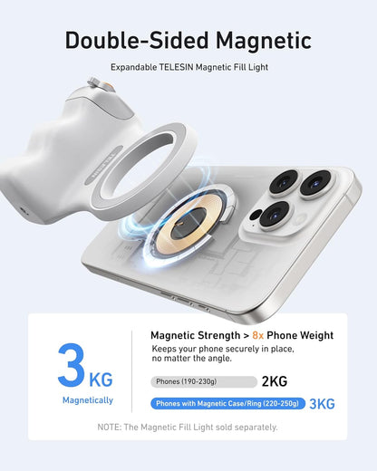 Magnetic Phone Camera Grip + C03 Magnetic Selfie Light (Silver) Bundle Kit Compatible