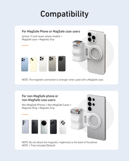 Magnetic Phone Camera Grip + C03 Magnetic Selfie Light (Silver) Bundle Kit Compatible