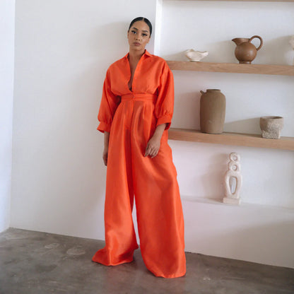 Shirt wide leg jumpsuit